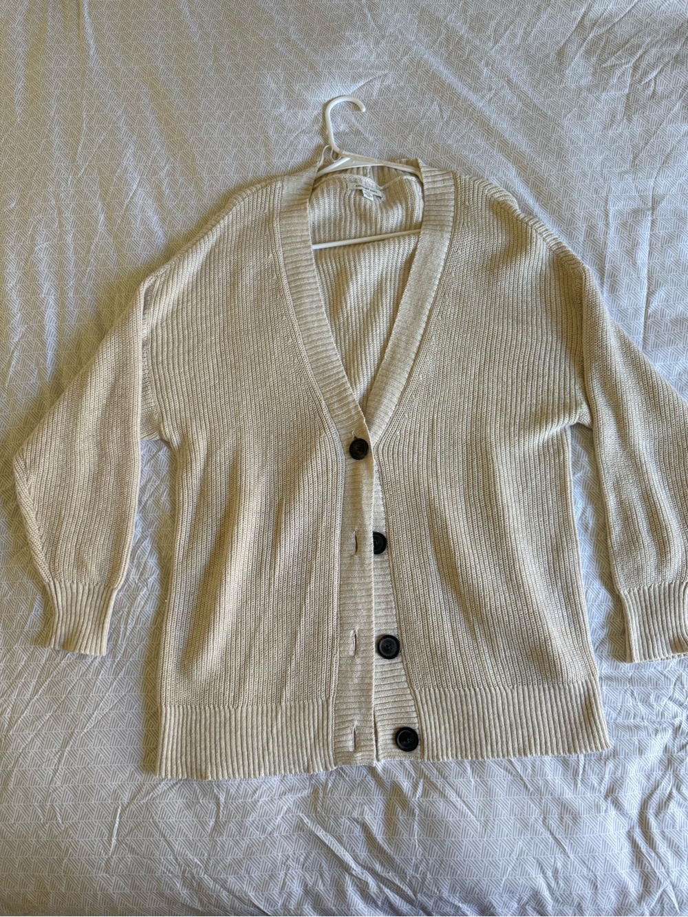 American Eagle Outfitters Cream Ribbed Button-Front Cardigan